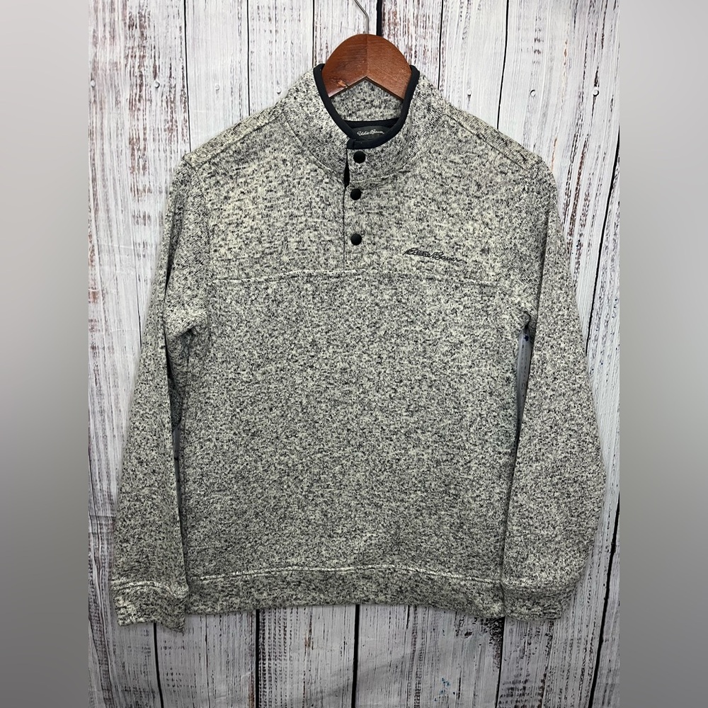 Eddie Bauer Radiator Snap Fleece Sweater Mock Neck Pullover Stone Gray Men's S